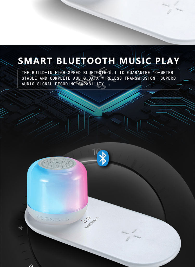 Bluetooth Speaker with Wireless Charging & LED Night Light – 3-in-1 Smart Lamp for Home, Office, & Bedroom