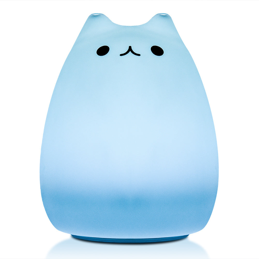 Cute Cat Night Light for Kids – Soft Silicone Tap Control Lamp with 7 Colors, Rechargeable & Decompression Toy