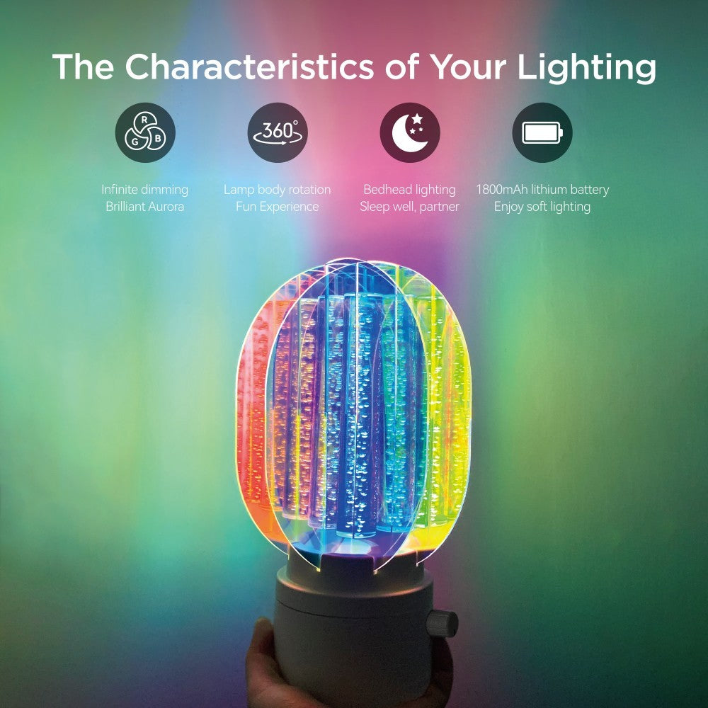 Aurora Lamp – Portable LED Light with Stunning Aurora Colors, Perfect for Romantic Atmospheres | Battery & DC Powered