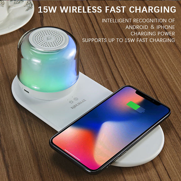 Bluetooth Speaker with Wireless Charging & LED Night Light – 3-in-1 Smart Lamp for Home, Office, & Bedroom