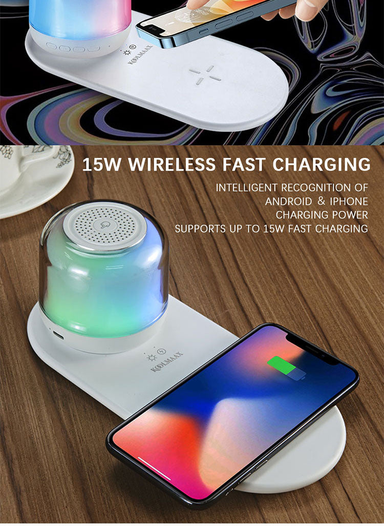 Bluetooth Speaker with Wireless Charging & LED Night Light – 3-in-1 Smart Lamp for Home, Office, & Bedroom