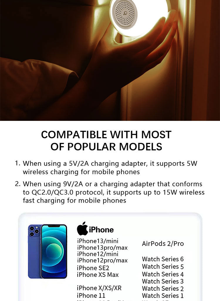 Bluetooth Speaker with Wireless Charging & LED Night Light – 3-in-1 Smart Lamp for Home, Office, & Bedroom