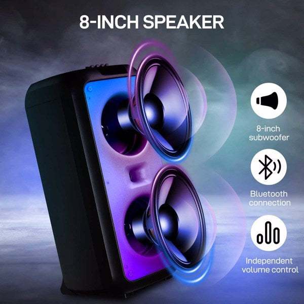40W Bluetooth Trolley Speaker with Wireless Microphones & LED Light Rhythm, Remote Control, 2 x 8-inch Woofers, Multi-Playback Modes – Perfect for Parties & Karaoke